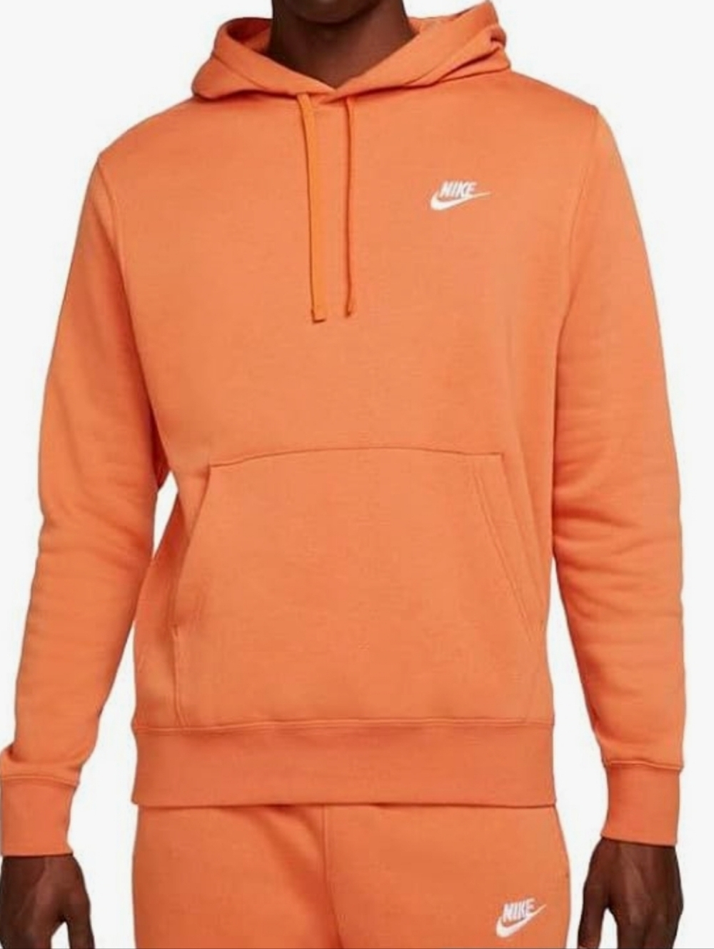Nike Club Fleece Pullover Hoodie Mens L Orange